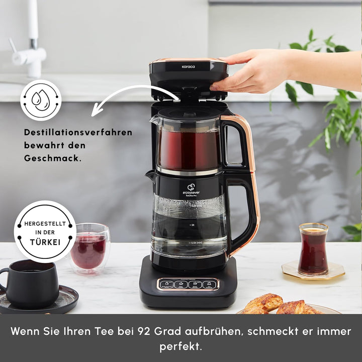 Karaca Teekocher Robotea Pro 4 in 1 sprechender Automatik-Teekocher Wasserkocher und Filterkaffeebrü