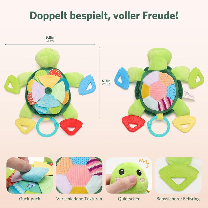 Baby Spielzeug Schildkröte, Montessori Spielzeug mit Klappschuppen & Multitexturen, geeignet für Bau