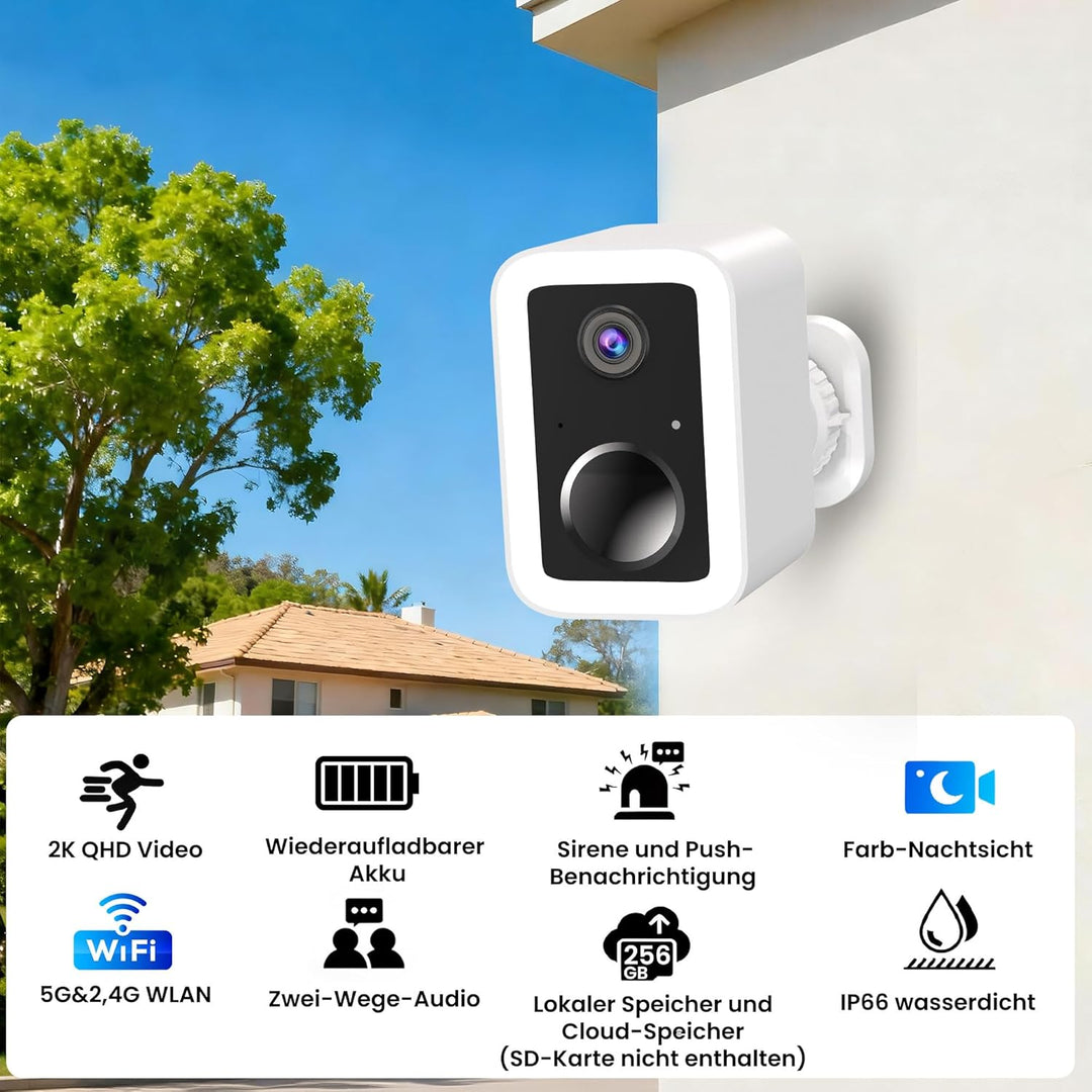 Funstorm 2K Überwachungskamera Aussen with 64G SD, Nachtsicht, 5G/2.4G WiFi | Kamera Überwachung Aus