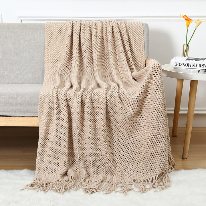 LumiSyne Strickdecke Mit Quaste Atmungsaktiv Zellulare Decke Nordisch Stil Weich Kuscheldecke Überwu