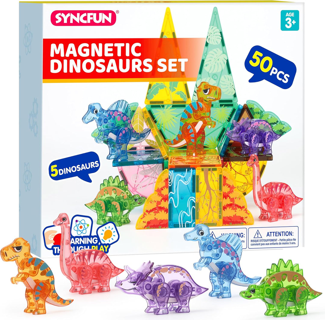 SYNCFUN Magnetische Bausteine,50 Teile Dinosaurier Magnetische Blöcke Bauspielzeug,STEM Magnet Spiel