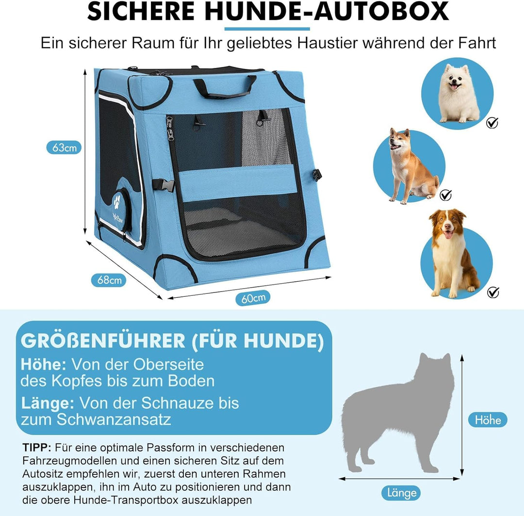 Snagle Paw Faltbare Transportbox,Stabiler Transportbox Hund Rückbank mit Kopfstützen-Gurt, Metallrah