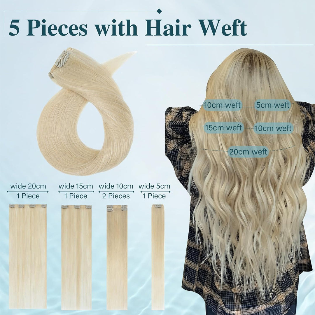 Elailite Clip in Extensions Echthaar, 5 Pcs Remy Haarverlängerung mit 12 Clips, 55cm-75g Glattes Haa