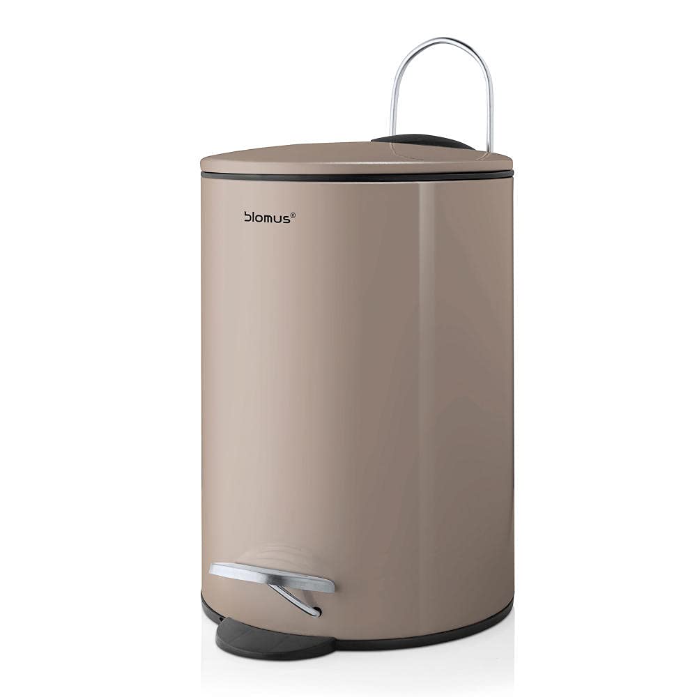 blomus -TUBO- Treteimer aus pulverbeschichtetem Stahl, Taupe, 3L Fassungsvermögen, Smart-Close-Syste