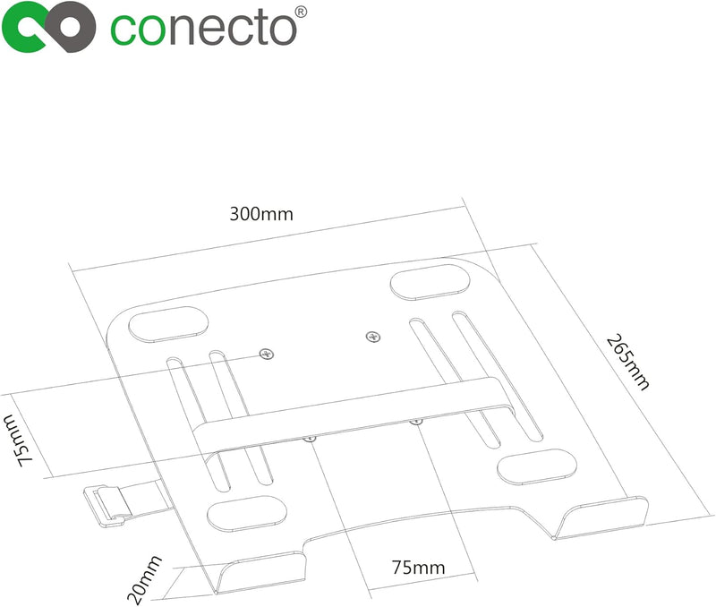 conecto, Notebook-Halterung für Monitorständer, VESA 75x75 bis 100x100, Traglast: 9,0 Kg, schwarz, S