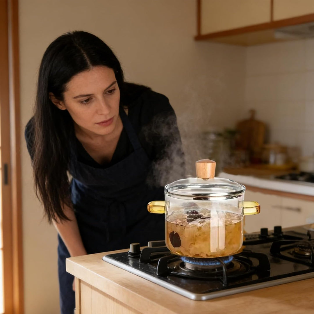 Glastopf – 1600 ml Suppentopf mit Deckel, klare Glas-Kochtöpfe, energiesparend, schnell erhitzt, Koc