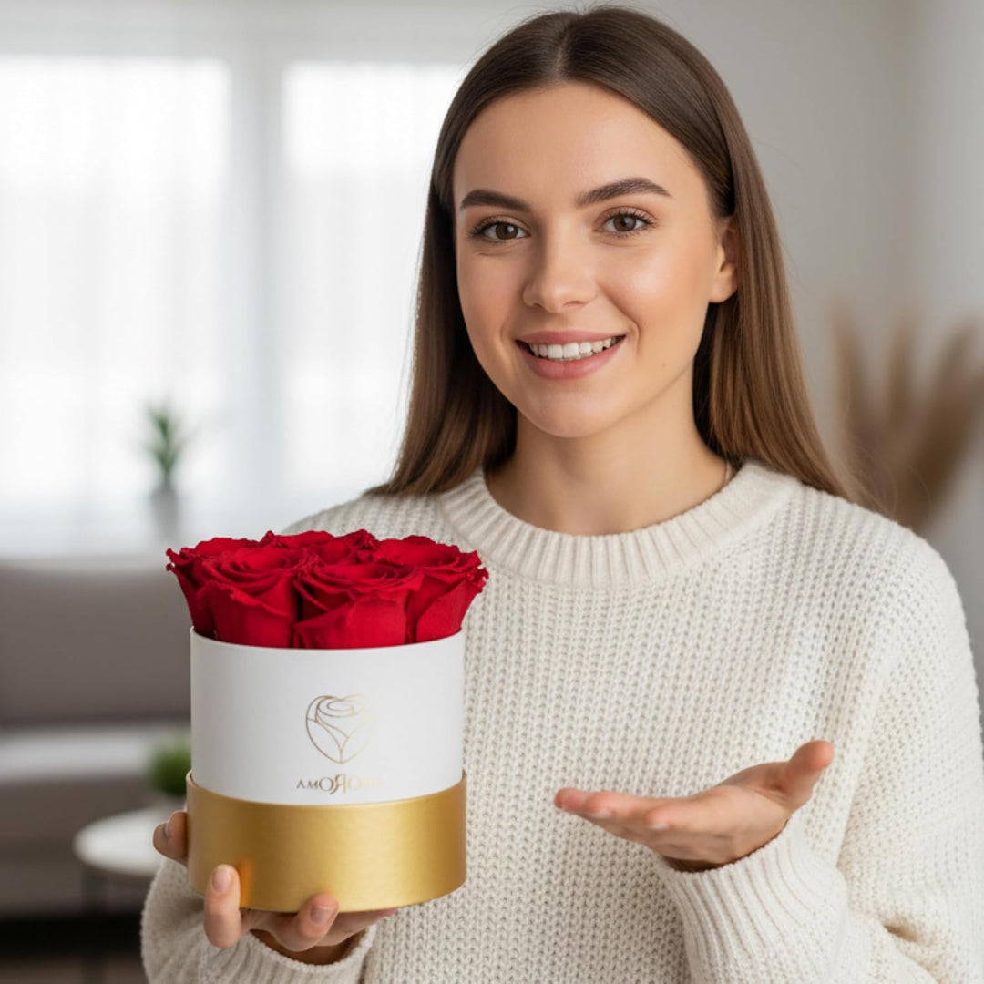 Amoroses Petite - Geschenkbox 5 ewige stabilisierte Rosen - Eleganter Strauss echter Blumen | Gesche