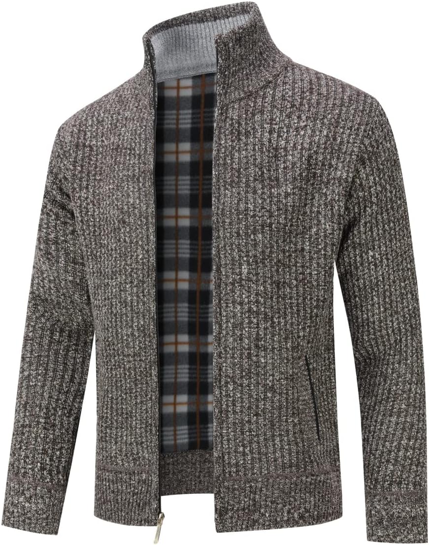 YOUTHUP Herren Strickjacke mit Stehkragen Fleecejacke Warm Übergangsjacke Reissverschluss Pullover M
