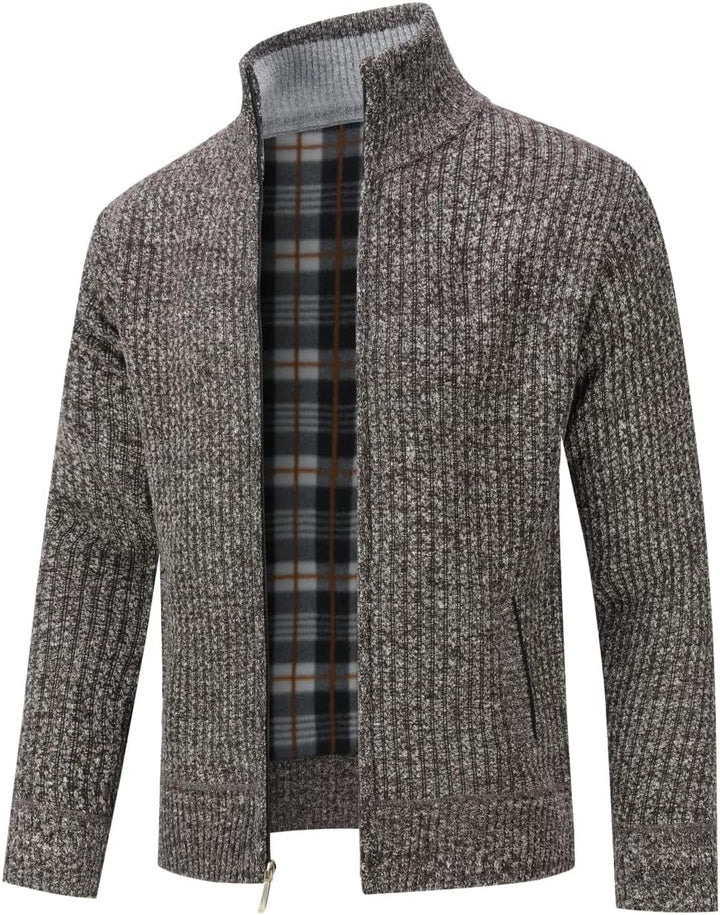 YOUTHUP Herren Strickjacke mit Stehkragen Fleecejacke Warm Übergangsjacke Reissverschluss Pullover M