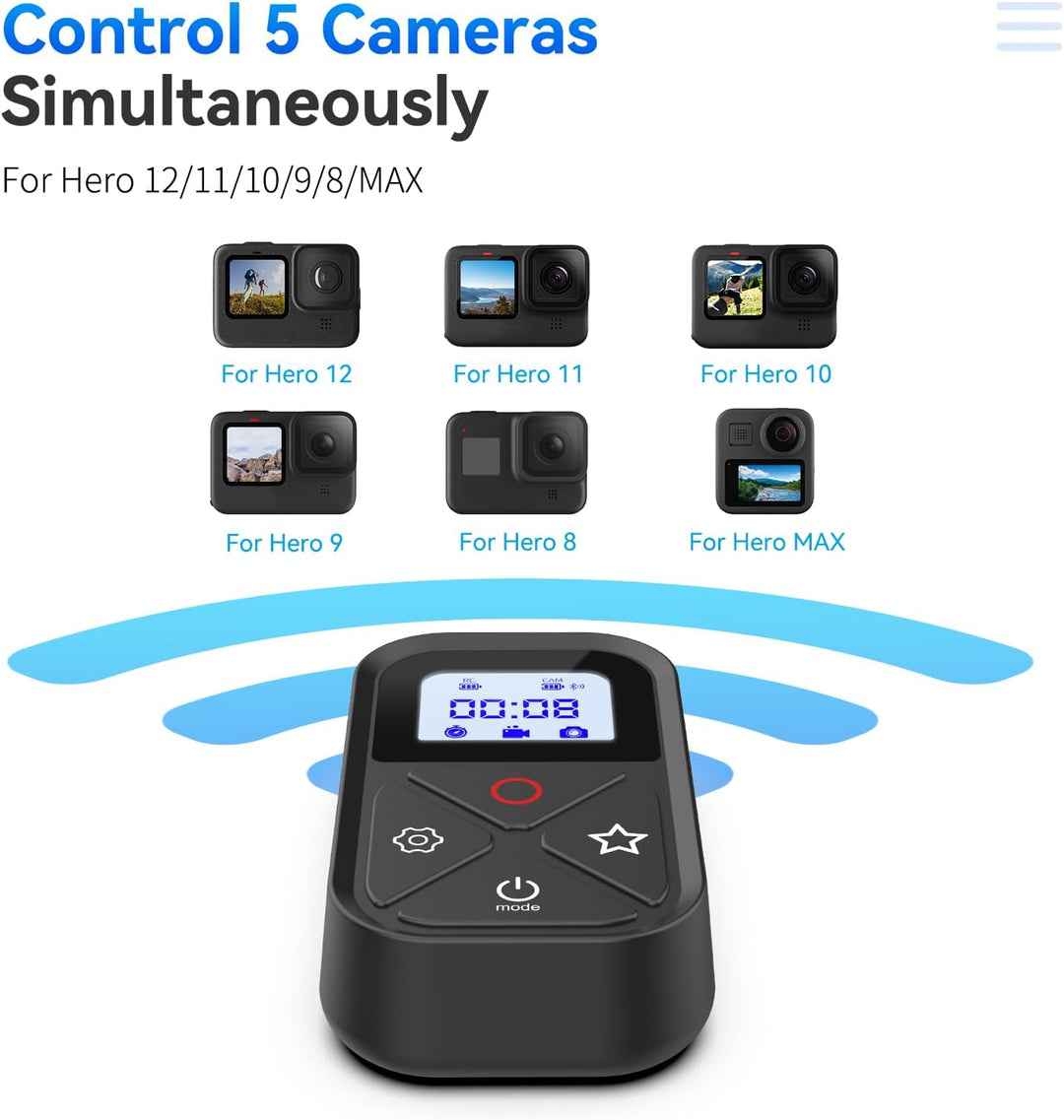 TELESIN Kabellose Bluetooth-Fernbedienung kompatibel mit Gopro Hero 12/11/10/9 8/Max wasserdichte Ka
