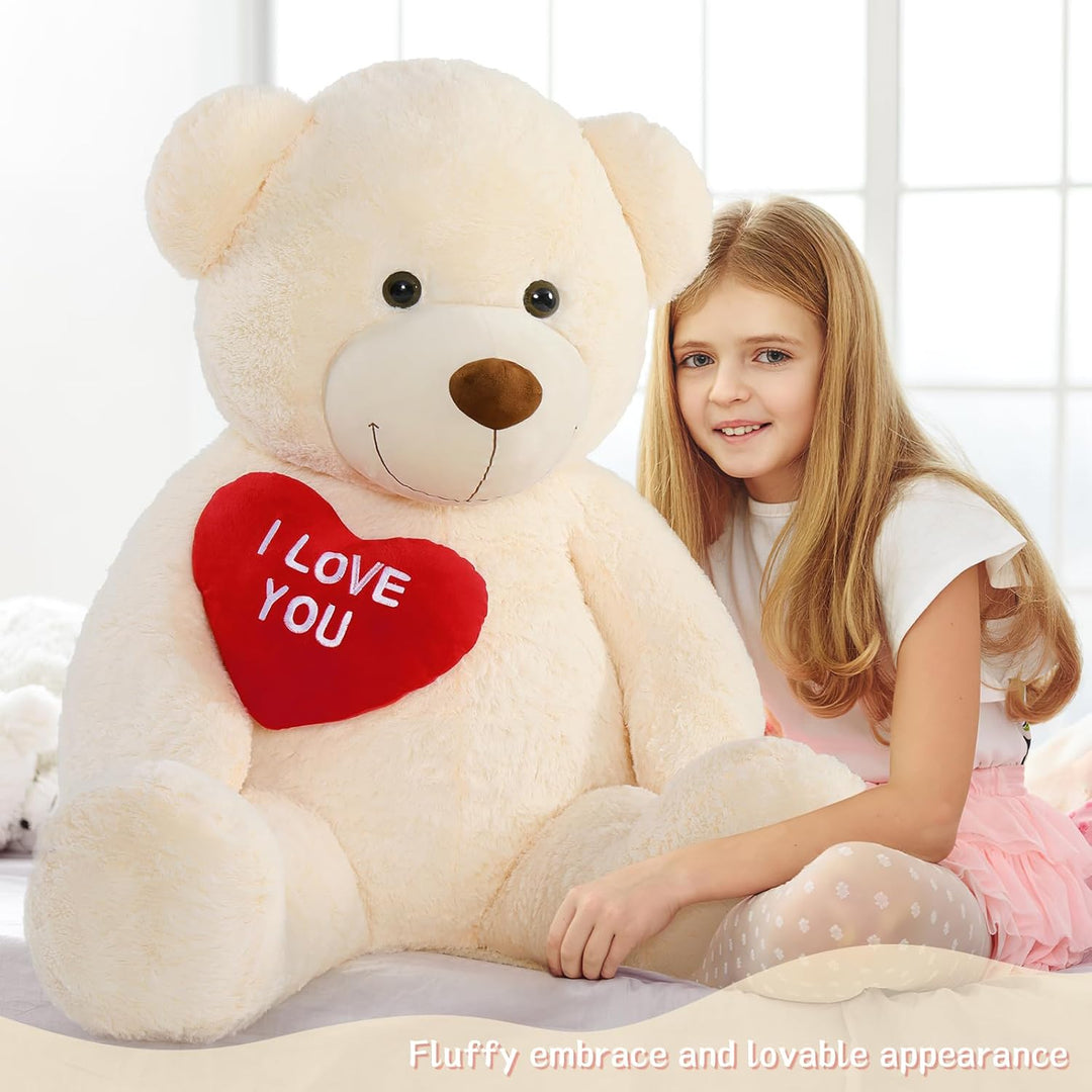 MorisMos 150cm riesen Teddy mit Herz, Beige gross teddybär XXL, kuschelig Plüschbär XXXL, Valentinst