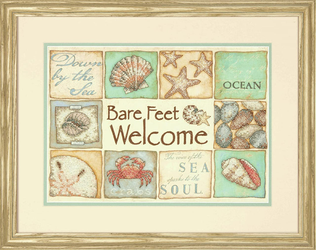 Dimensions Kreuzstich-Set (inkl. Vorlage, Nadel und Anleitung), Bare Feet Welcome, Bare Feet Welcome