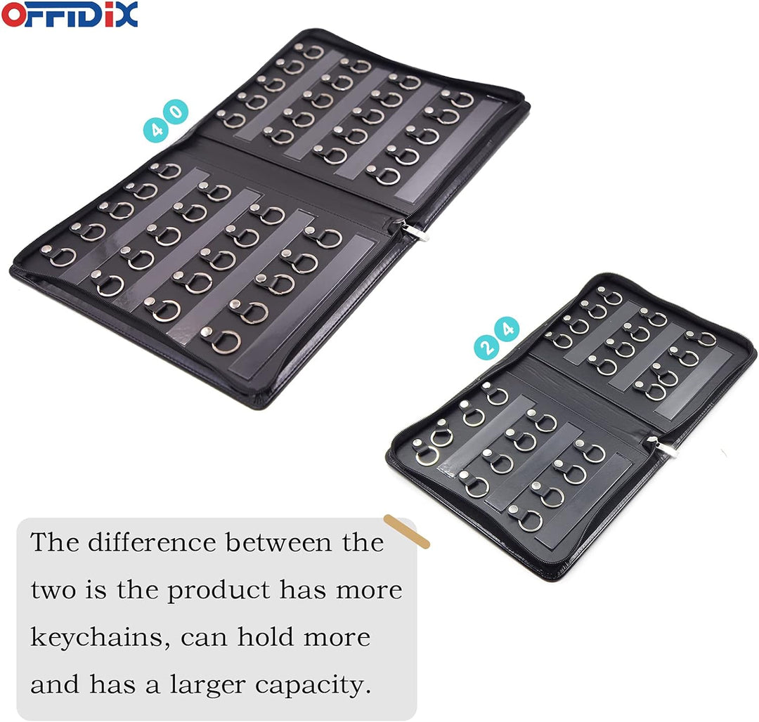 OFFIDIX Schlüsseletui aus Leder mit Reissverschluss, gross, tragbar, 40 Schlüsselhaken, Schlüssel-Or