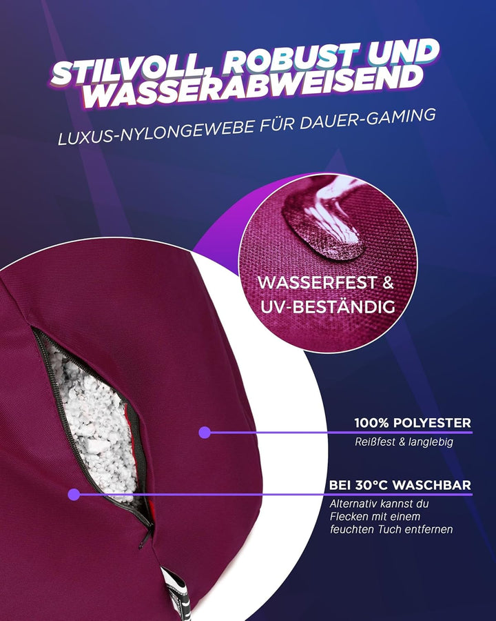 PATCH HOME Gamer Kissen & Lounge Sitzsack – befüllbar mit Reissverschluss, gefüllt mit Styropor, gee