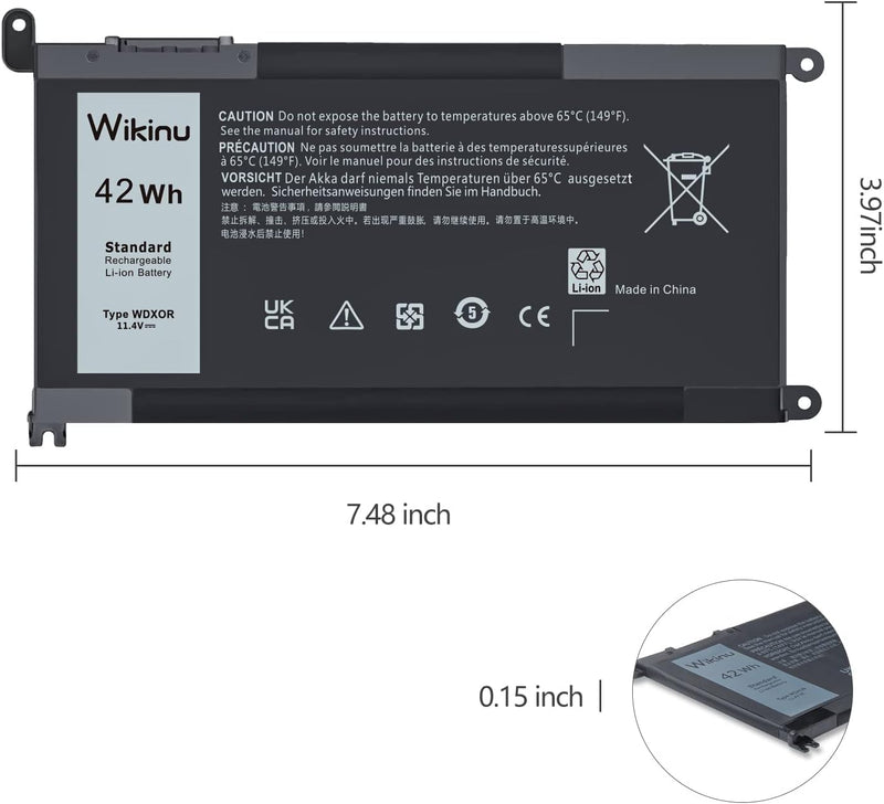 Wikinu WDX0R Laptop Akku für Dell Inspiron 13 5368 5378 7368 7378 14 7460 7472 15 5568 7569 7579 557