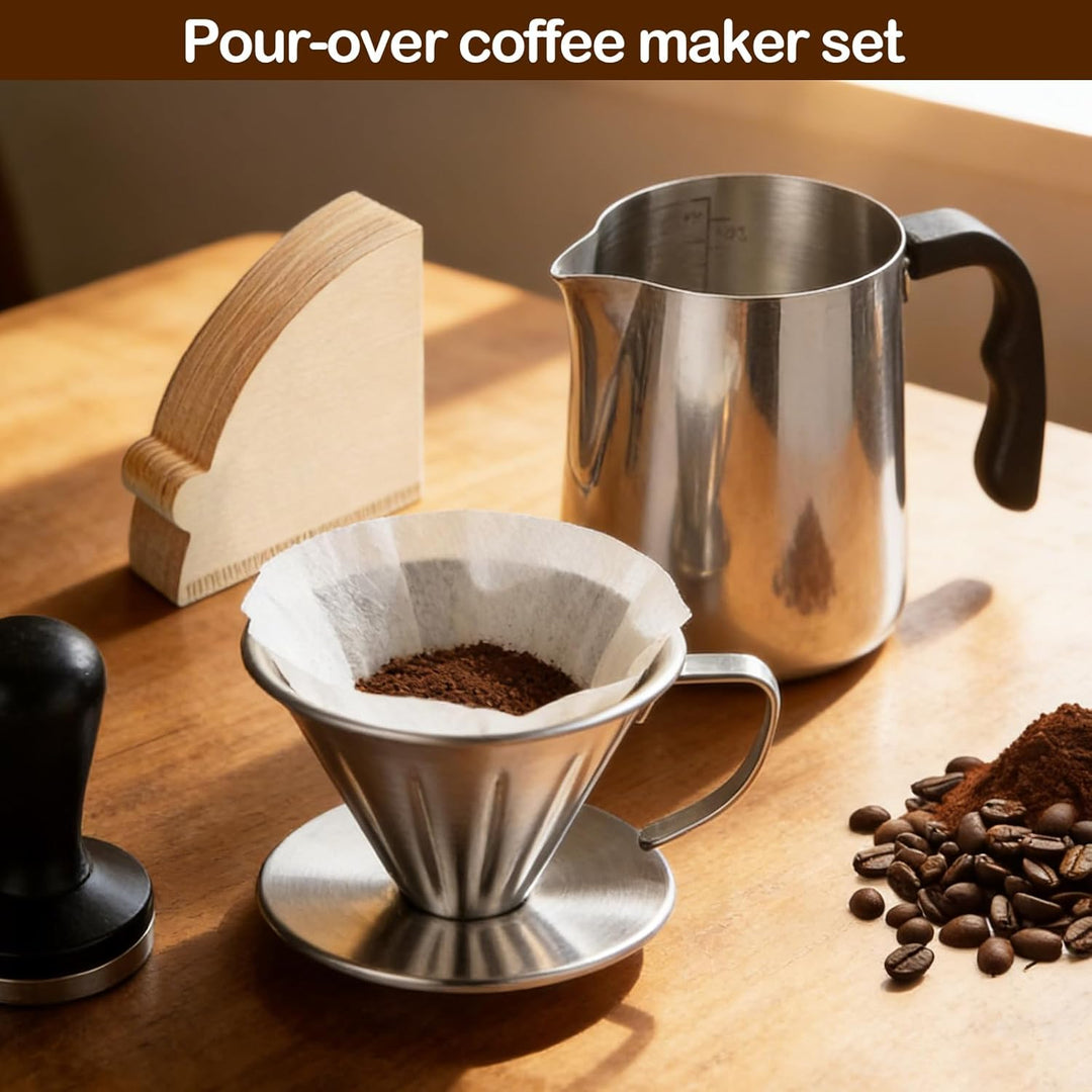 Pour Over Kaffeebereiter Set, 600 ml 304 Edelstahl Kaffeeserver Kaffee Tropfer mit 100 Stück Papierf