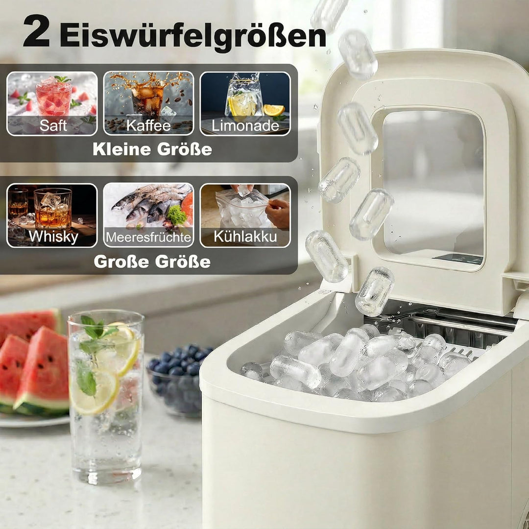 HOMCOM Eiswürfelmaschine Klein 12 kg 24 Std., 9 Eiswürfel in 7-10 Minuten, 2 Grössen von Eiswürfeln,