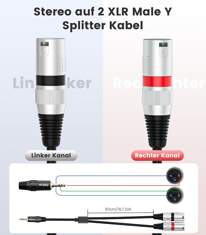Tisino 3,5 mm auf XLR-Kabel Stereo Cable,1/8 Zoll Mini Jack auf 2 XLR,Male Y Splitter Adapterkabel,