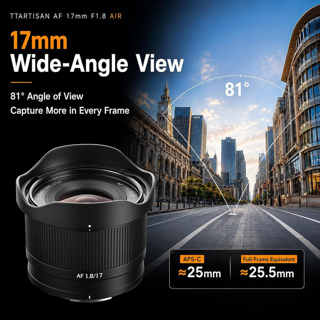 TTARTISAN 17mm F1.8 Air Autofokus Objektiv für Fuji X-Mount Kameras APS-C Weitwinkelobjektive mit Gr