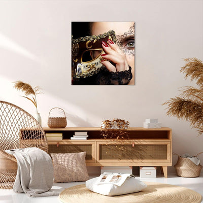 ARTTOR Bilder auf Leinwand Frau Mode Venedig Maske Leinwandbild 60x60cm Wandbilder Dekoration Wohnzi