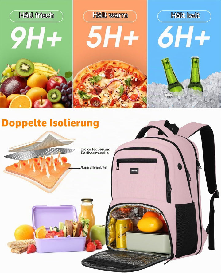 kadilong 17,3 Zoll Lunch Rucksack Damen Lsoliertes Kühlrucksack,Gross Schulranzen für Arbeit Reisen