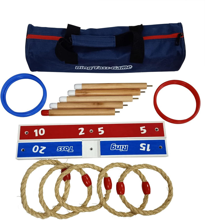 Wurfspiele Ring Toss Game Wooden Quoits Throwing Tossing Game Set with Carry Bag（5 pcs Rope Rings +