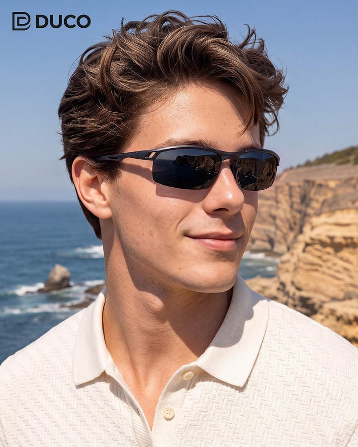 DUCO Sonnenbrille für Herren Retro Polarisierte Sonnenbrille Ultraleichte Sportbrille Al-Mg Metallra
