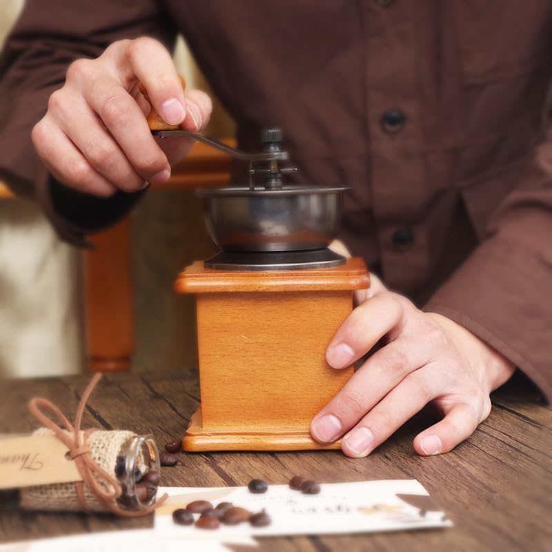 Manuelle Kaffeemühle, Kaffeebohnenmühle Handmühle Retro Stil Gusseisen Handkurbel Holzschublade Bohn