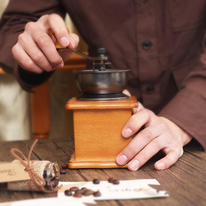 Manuelle Kaffeemühle, Kaffeebohnenmühle Handmühle Retro Stil Gusseisen Handkurbel Holzschublade Bohn