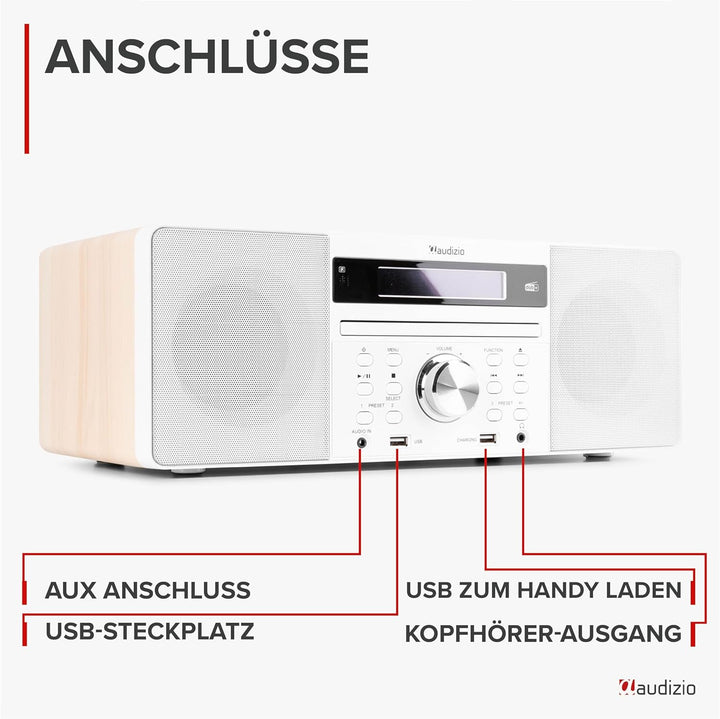 Audizio Prato - DAB Radio mit CD Player, MP3-Player, Bluetooth Radio, USB, DAB+, FM-UKW, Fernbedienu