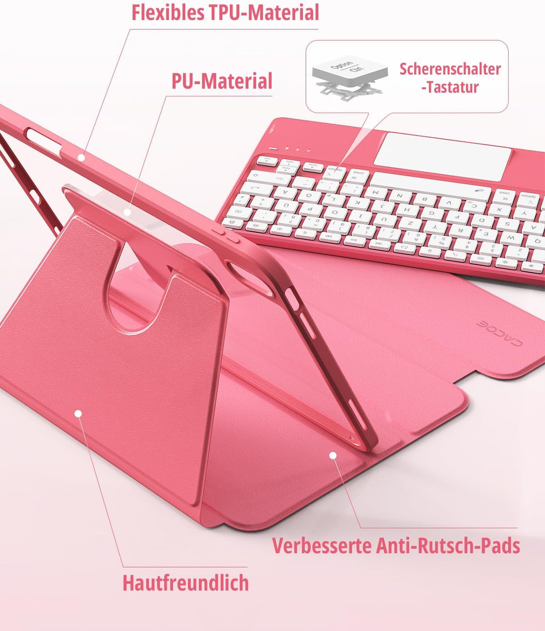 CACOE Drehbare Hülle mit Tastatur für iPad (A16) 11/10 Generation (11/10.9 Zoll) 2025/2022 mit Touch