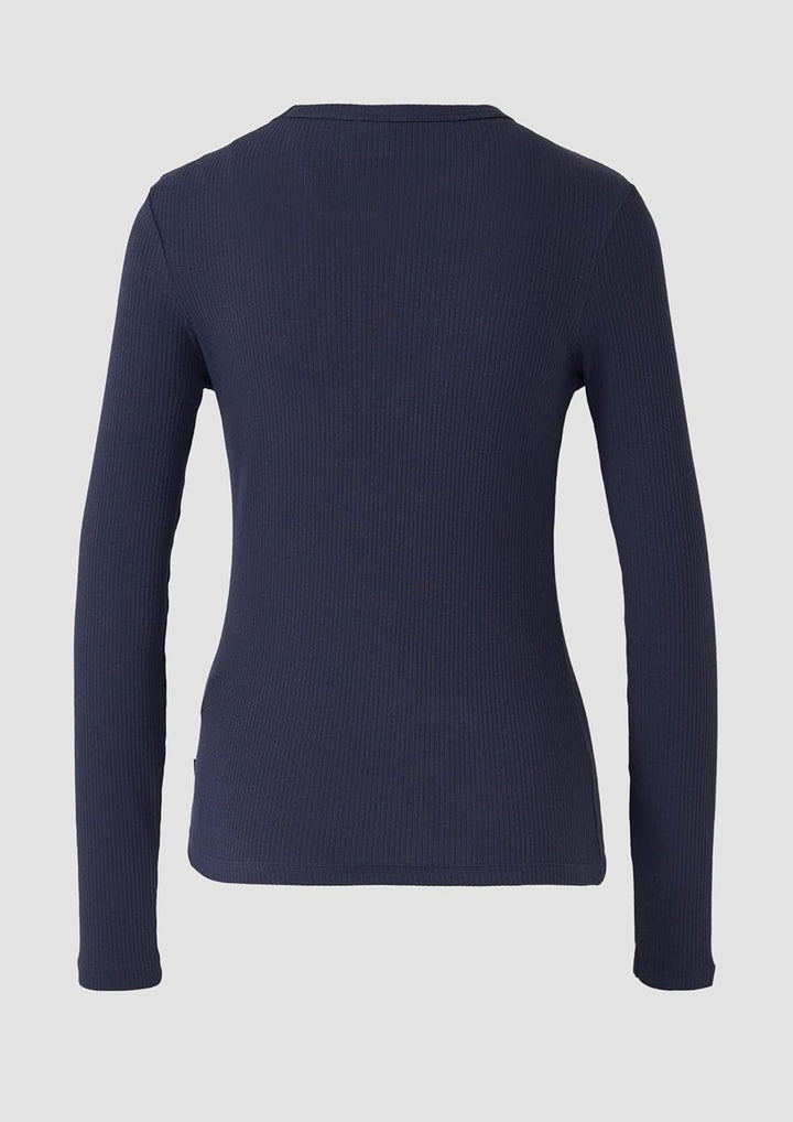 QS Geripptes Longsleeve XS 5832_tiefblau, XS 5832_tiefblau