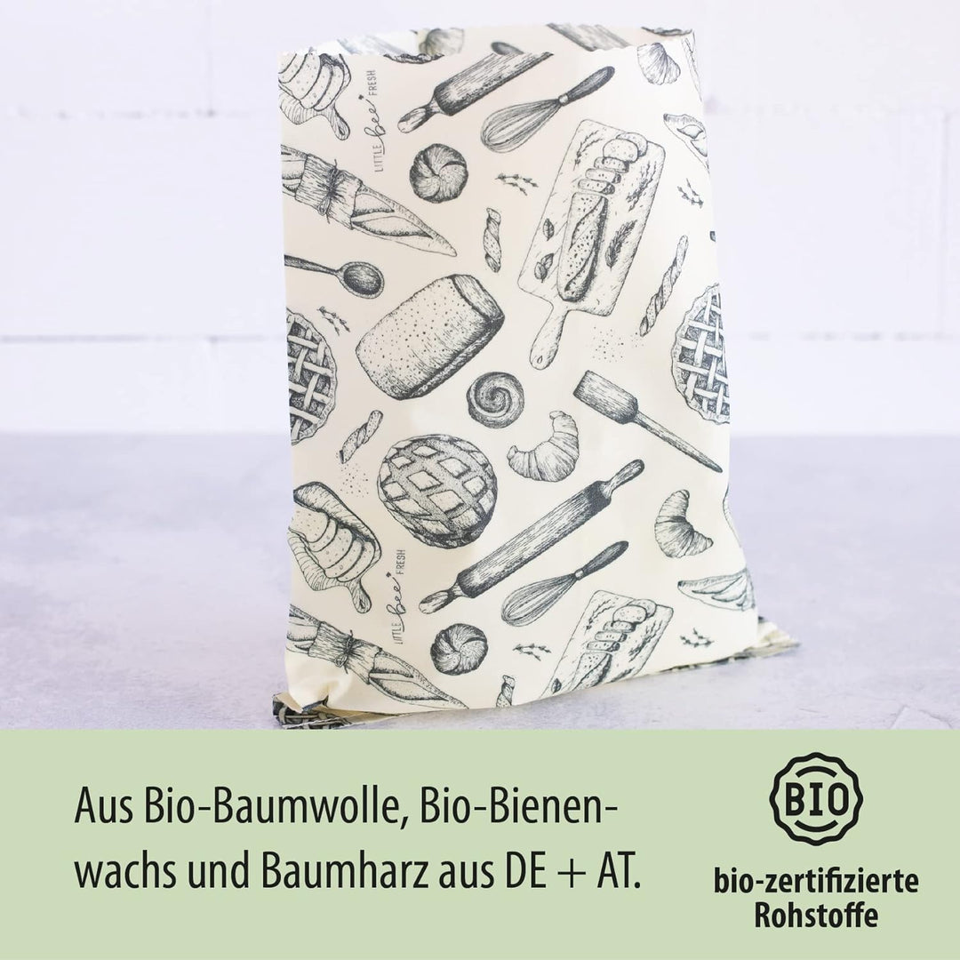 little bee fresh Bio-Bienenwachstuch XL Brotbeutel 29x40 cm aus Deutschland | Brotsack hält Lebensmi
