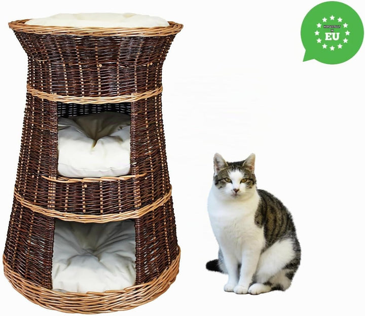 Katzenkorb zum Schlafen – Katzenhütte Indoor – Grösse: 43 x 49 x 70 cm rund – Katzenhöhle aus Weide
