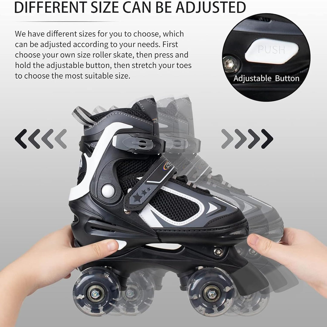 Nattork Kinder Rollschuhe für Jungen Mädchen, 4 Grössen Verstellbare Quad Skates, Roller Skates mit