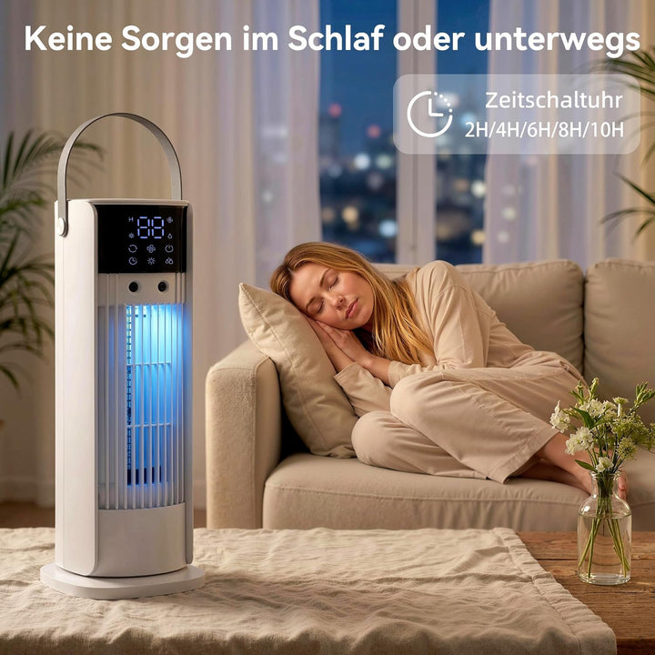HOMCOM Turmventilator Kleiner Ventilator mit Nebelfunktion, 3 Geschwindigkeiten DC Motor, LED Anzeig