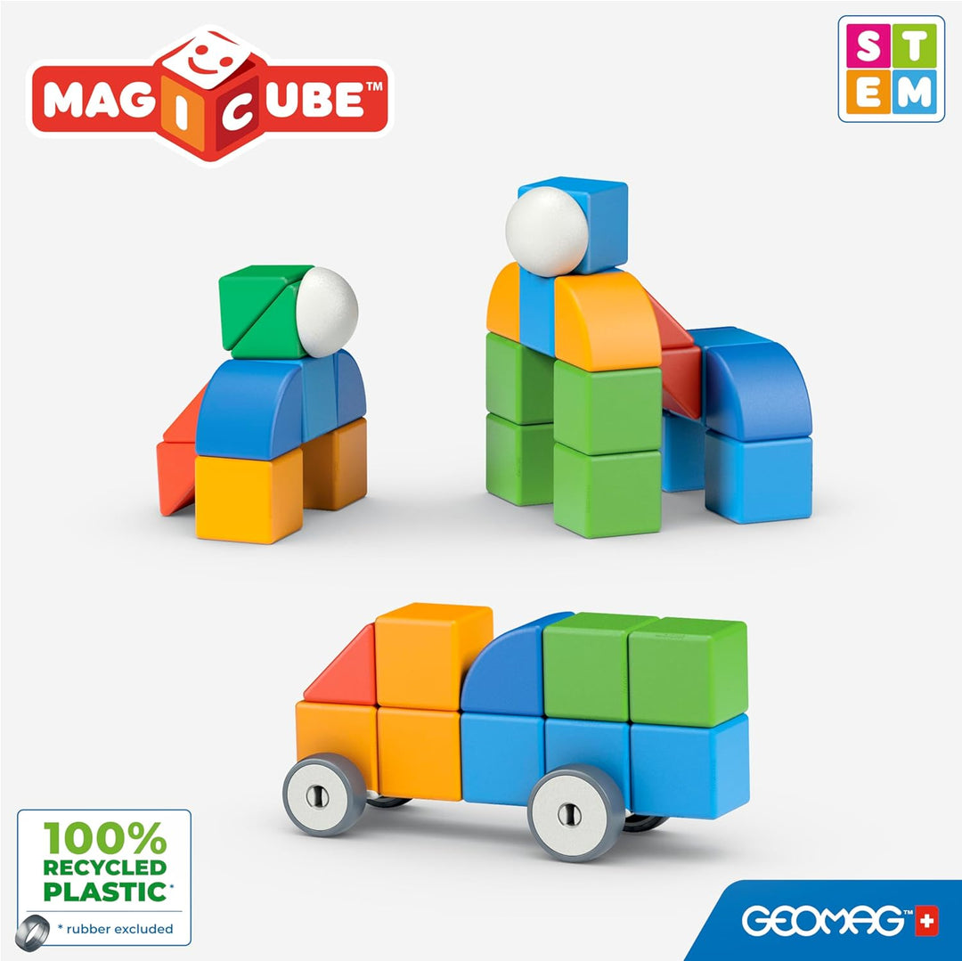 GEOMAG - MAGICUBE 32 Teile - Magnetische Stapelbausteine für Kinder ab 1 Jahr - 4 Farben & Formen mi