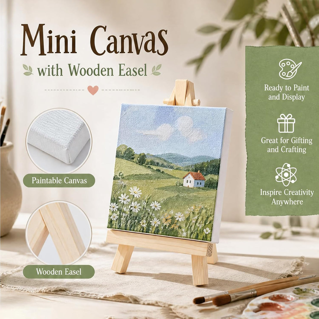 12 Stück Mini Leinwände mit Holzstaffeleien 10 x 10 cm Und 15 x 8 cm Staffelei Klein Faltbarer für H