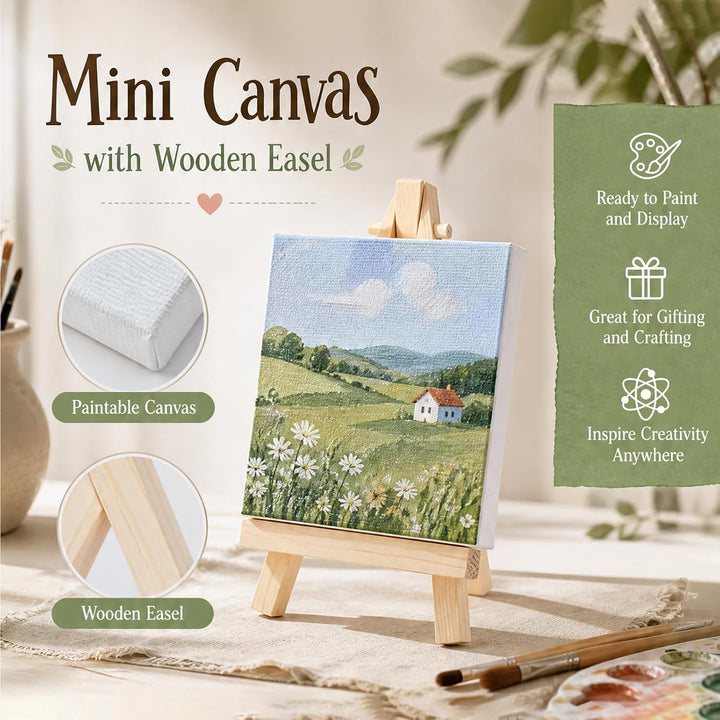 12 Stück Mini Leinwände mit Holzstaffeleien 10 x 10 cm Und 15 x 8 cm Staffelei Klein Faltbarer für H