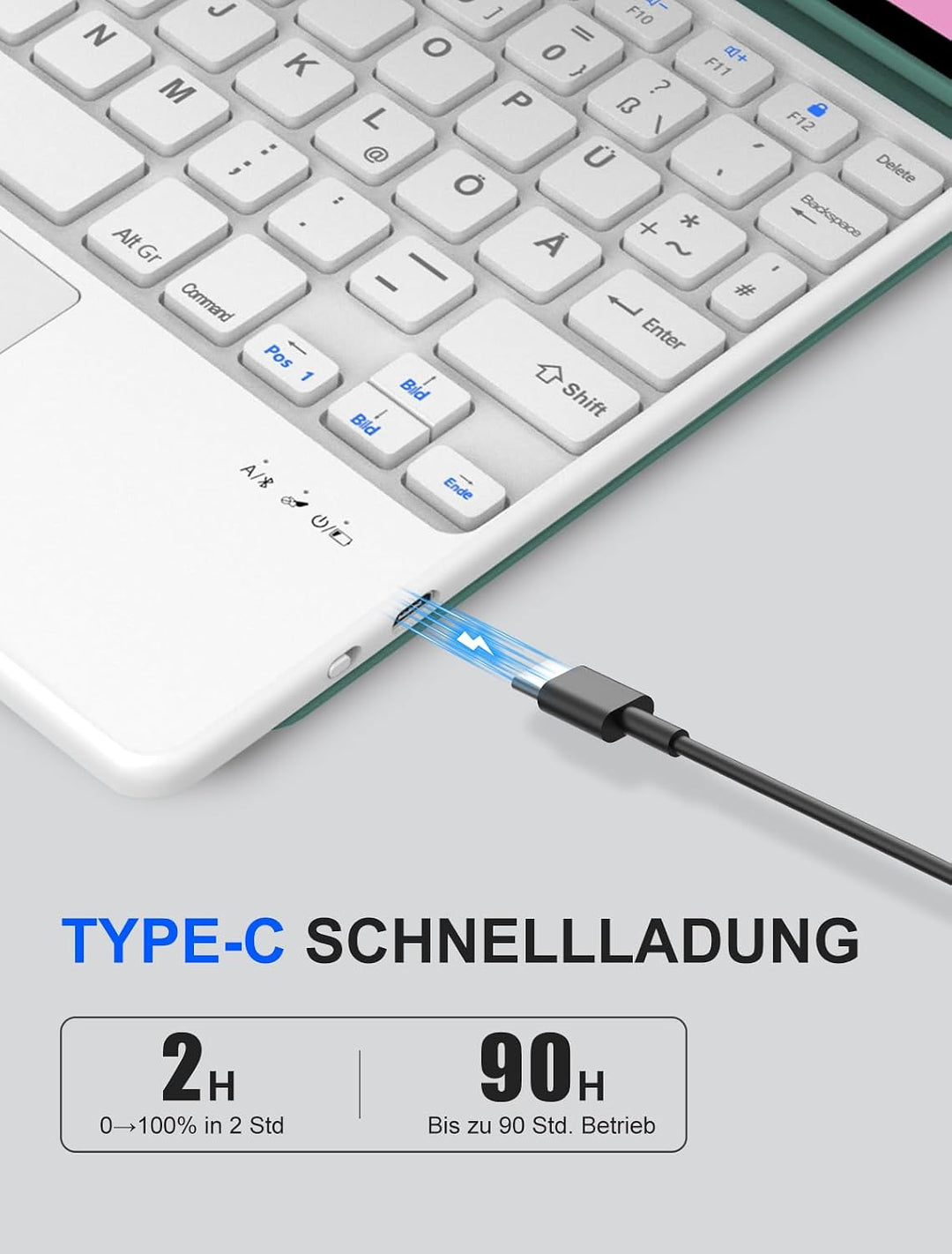 JADEMALL Für Lenovo Idea Tab 11" TB336FU Tastaturhülle mit Touchpad QWERTZ | Mit Touchpad - 120 Tage
