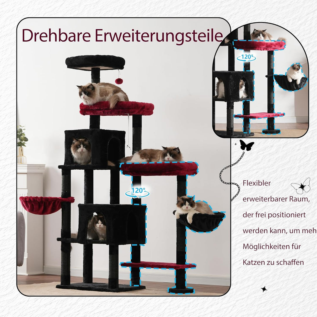 Hey-brother XXL Kratzbaum für gross Katzen, 180 cm hoch Stabil Katzenbaum mit rechts erweitert mit 3