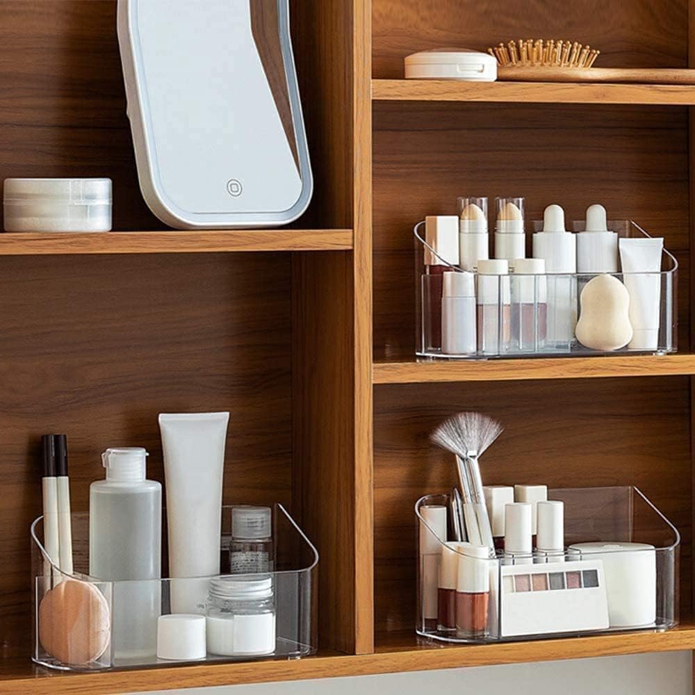 LINFIDITE 2 Stück Make-up Organizer, Kosmetik Organizer mit 9 Fächern 2 herausnehmbaren Trennwänden,