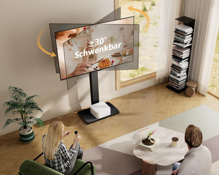 FITUEYES TV Bodenständer mit Holzbasis TV Standfuss TV Ständer Fernsehstand höhenverstellbar schwenk