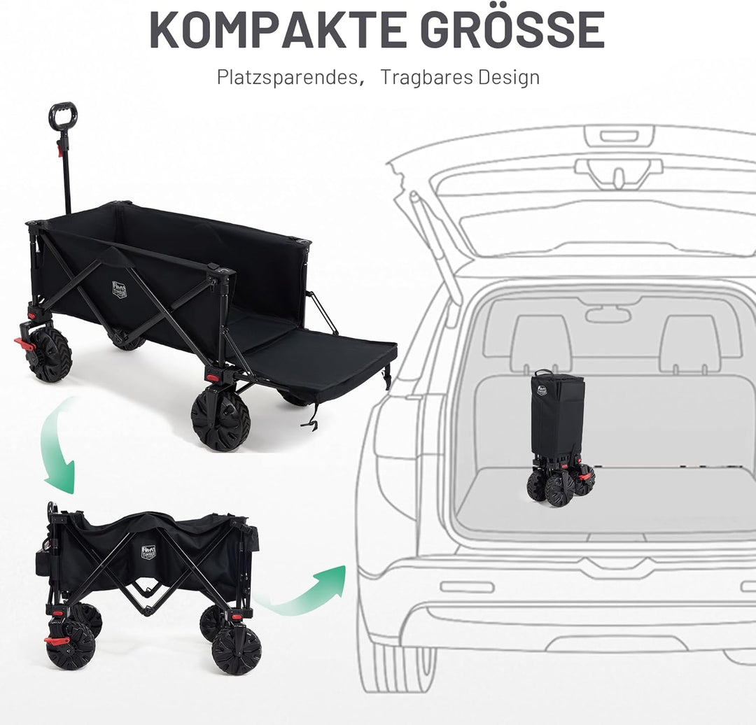 TIMBER RIDGE XXXL Bollerwagen Faltbare 300L Extra Langer mit Faltbarer Heckklappe Handwagen mit Seit
