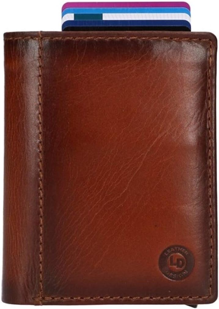 LD Leder- Geldbörse Geldbeutel mit Cardprotector RFID schwarz braun 09 x 11,3 x 2,5 cm (braun), Brau
