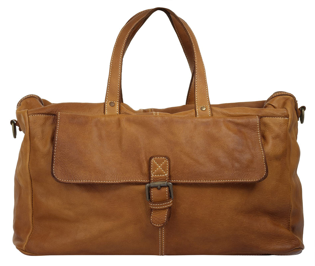 Cluty Reisetasche echt Leder Cognac 30 l Damen - 021141, Cognac
