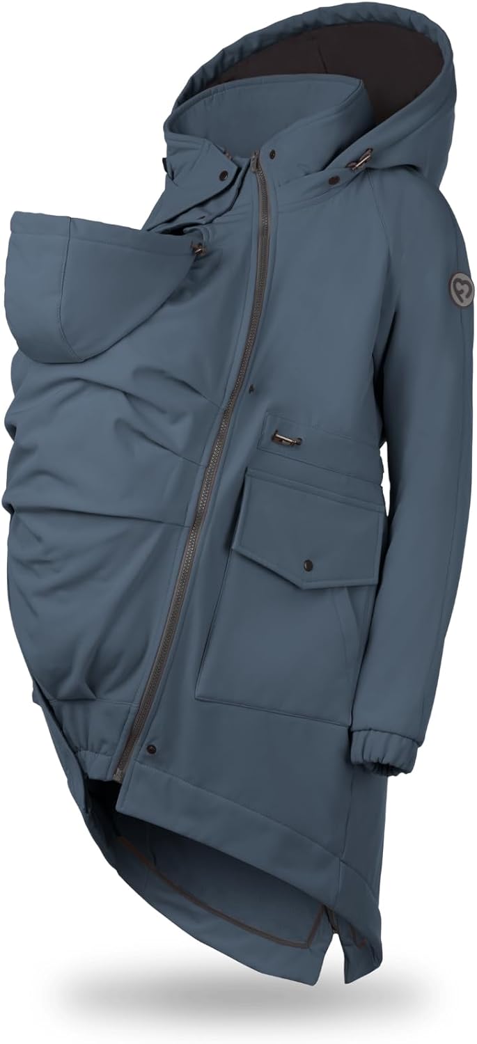fun2bemum 5in1 PARKA Softshell Mantel,Coat,Umstandsjacke, FRONT/BACK Baby Tragejacke, Multifunktion