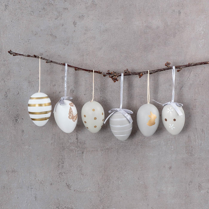 levandeo 24er Set Deko Eier Hängedeko Ostern Grau Gold Muster Ostereier zum Aufhängen Osterdeko Deko