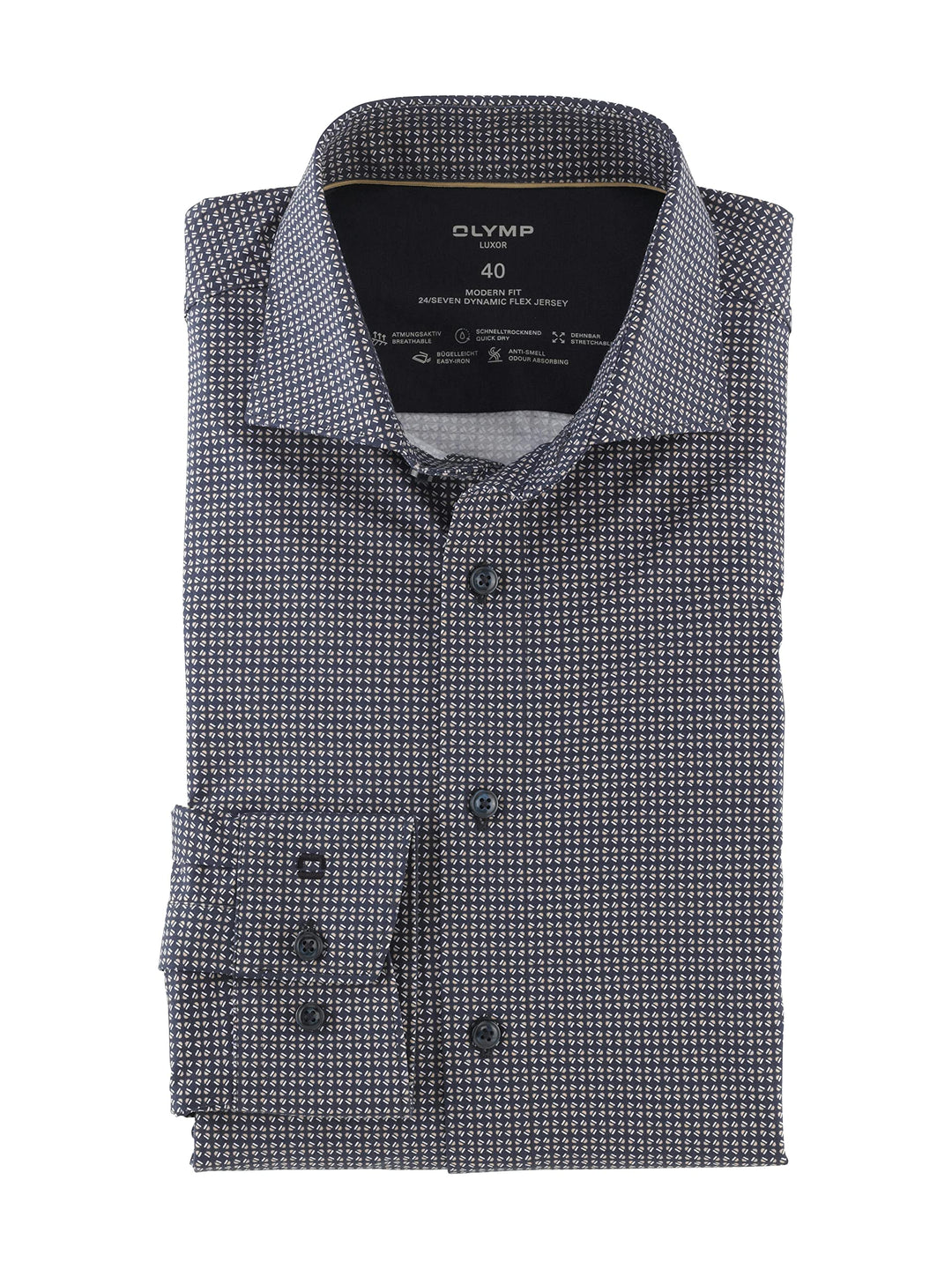 OLYMP Herren Businesshemd Langarm Luxor 24/Seven,Rotationsprint on Jersey,modern fit,Kent-Kragen 40