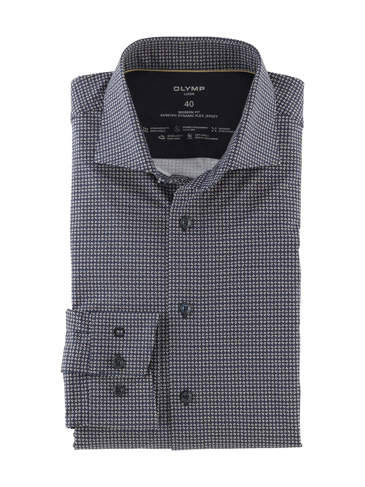OLYMP Herren Businesshemd Langarm Luxor 24/Seven,Rotationsprint on Jersey,modern fit,Kent-Kragen 40